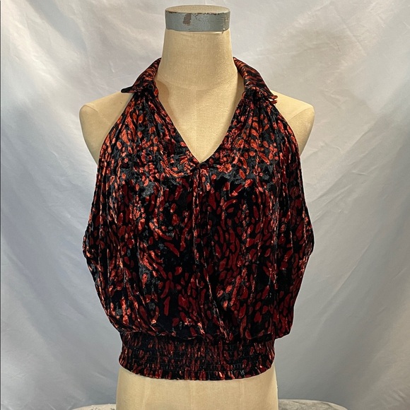 Free People Tops - Free People Black and Rusty Orange Velvet Sleeveless Top